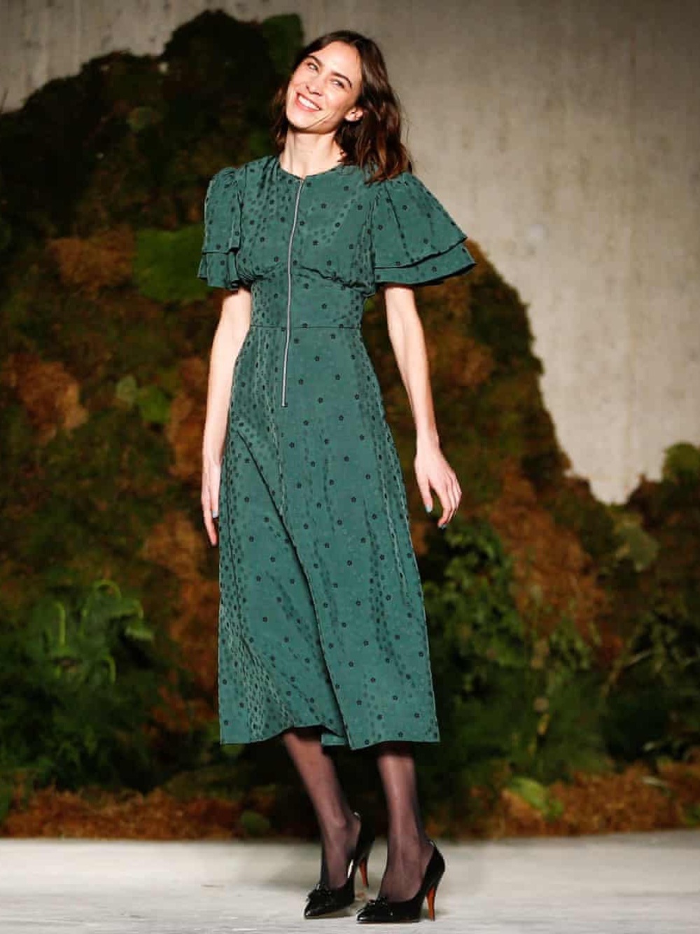 Alexa Chung Zip Detail Long Dress Ditsy Jacquard Bottle Green UK Size 8 NWT